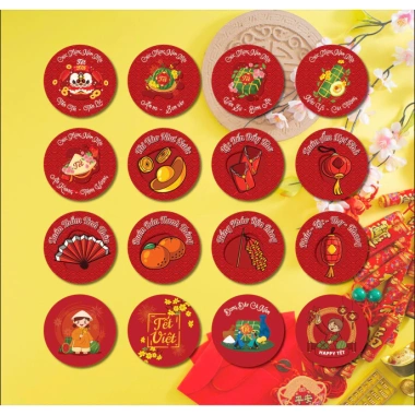 Tem decal dán Tết hình tròn 5x5 cm Set 50 miếng - Trang trí hộp bánh, kẹo, mứt 20.000₫