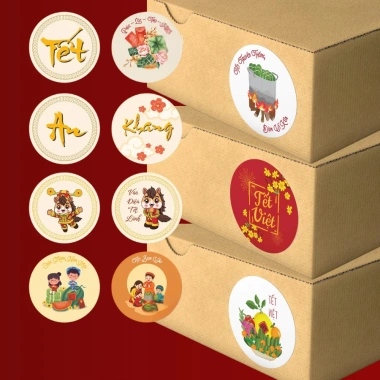 Tem decal dán Tết hình tròn 5x5 cm Set 50 miếng - Trang trí hộp bánh, kẹo, mứt 20.000₫