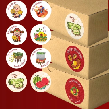 Tem decal dán Tết hình tròn 5x5 cm Set 50 miếng - Trang trí hộp bánh, kẹo, mứt 20.000₫
