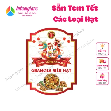 Tem Giấy Bóng Sticker Dán Tết intemgiare – Hạt Granola Macca Hạnh Nhân Óc Chó Ngũ Cốc 18.000đ