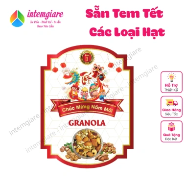 Tem Giấy Bóng Sticker Dán Tết intemgiare – Hạt Granola Macca Hạnh Nhân Óc Chó Ngũ Cốc 18.000đ