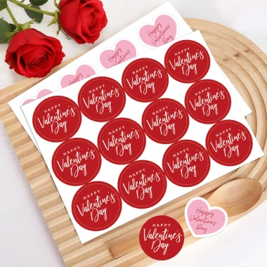 Tem nhãn dán tròn đỏ hồng Valentine TE81 - 10 tờ sticker trái tim dán hộp túi quà 28.000đ