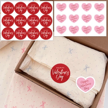 Tem nhãn dán tròn đỏ hồng Valentine TE81 - 10 tờ sticker trái tim dán hộp túi quà 28.000đ