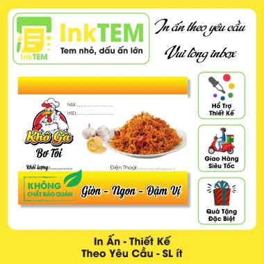 Tem Nhãn Giấy Decan InkTEM 8x6cm Hủ Khô Gà, Lá Chanh, Bơ Tỏi – Giá Ưu Đãi 18.000đ