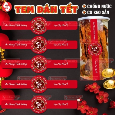 Tem Niêm Phong Chống Nước Cắt Sẵn Dán Trang Trí Hộp Bánh Kẹo Mứt Ngày Tết