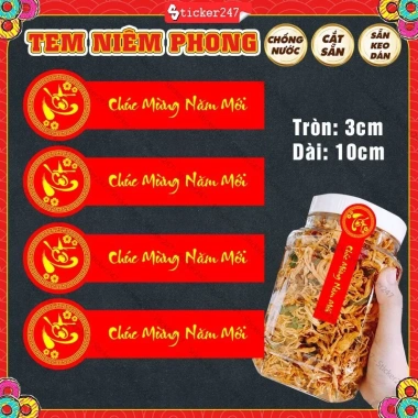 Tem niêm phong Tết 2.026 - Decal nhựa vinyl chống nước dán nắp hũ PET và thủy tinh sang trọng giảm giá 22.5k