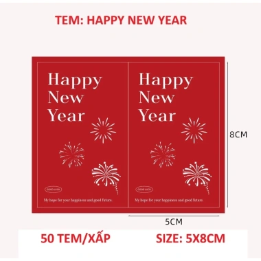 Tem Tết 2.026 Sticker Happy New Year 5x8cm - 50 tem/xấp Giá chỉ 23.000đ