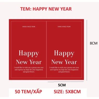 Tem Tết 2.026 Sticker Happy New Year 5x8cm - 50 tem/xấp Giá chỉ 23.000đ