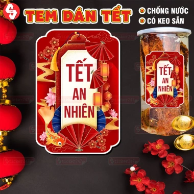 Tem Tết An Nhiên Sang Trọng Decal Chống Nước Đỏ Dọc Hoa Sen Cá Chép Dán Hộp Quà Tặng - Giá 21.500đ