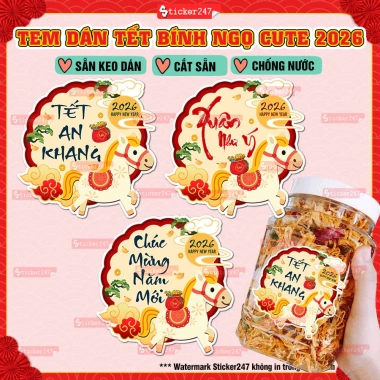 Tem Tết Bính Ngọ 2.026 Cute Con Ngựa Decal Nhãn Dán Chống Nước Trang Trí Hũ PET 17.219đ