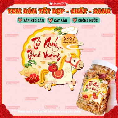 Tem Tết Bính Ngọ 2.026 Cute Con Ngựa Decal Nhãn Dán Chống Nước Trang Trí Hũ PET 17.219đ
