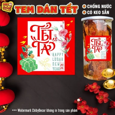 Tem Tết Chúc Mừng Năm Mới 2.026 - Sticker chống nước cắt sẵn, trang trí hộp bánh kẹo mứt - Giá 21.5k