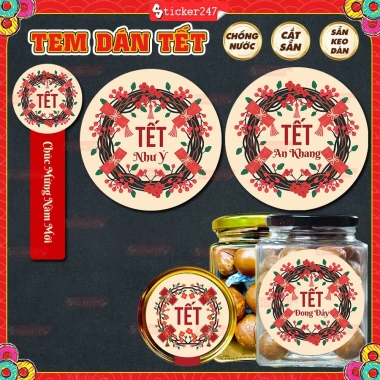 Tem Tết Chúc Mừng Năm Mới An Khang Như Ý - Chống Nước, Dán Hủ Thủy Tinh, Hạt Điều Macca