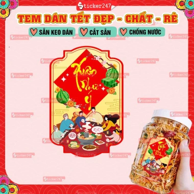 Tem Tết Chúc Mừng Năm Mới Hình Dọc Đong Đầy - Decal Dán Trang Trí Giỏ Quà, Bánh Mứt, Khô Tết, Giá 12.429 VND