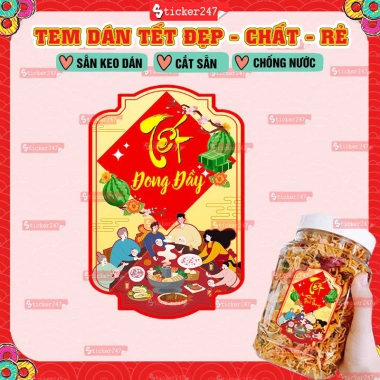 Tem Tết Chúc Mừng Năm Mới Hình Dọc Đong Đầy - Decal Dán Trang Trí Giỏ Quà, Bánh Mứt, Khô Tết, Giá 12.429 VND