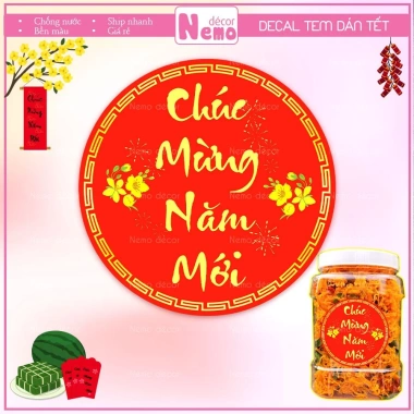 Tem Tết Chúc Mừng Năm Mới Hình Tròn - Decal Dán Trang Trí Hộp Quà, Bánh, Kẹo, Mứt - 15.800 VND