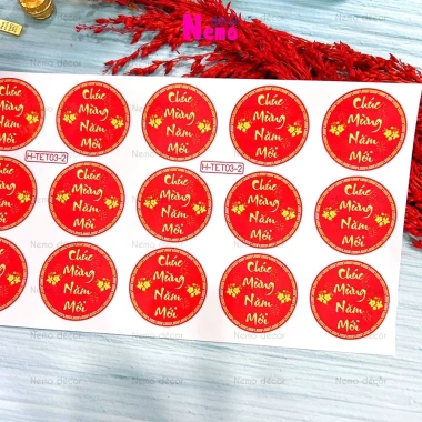 Tem Tết Chúc Mừng Năm Mới Hình Tròn - Decal Dán Trang Trí Hộp Quà, Bánh, Kẹo, Mứt - 15.800 VND