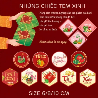 Tem Tết đa dạng dán hộp quà, bánh chưng, dưa hấu, hũ mứt, lọ hạt - Giá 19.680₫