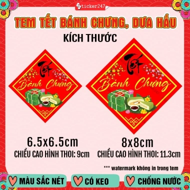 Tem Tết Dán Bánh Chưng, Bánh Tét Dưa Hấu Keo – Sticker Hình Thoi 2.026 22.500đ