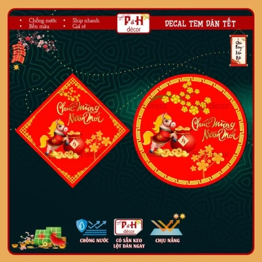 Tem Tết dán hộp, hủ, chai, lọ đa kích thước, chống nước - Dán mứt, bánh kẹo, quà Tết Bính Ngọ, chỉ 19.900₫