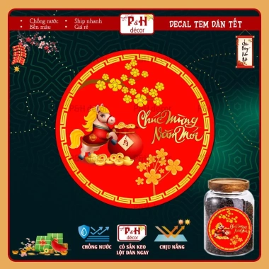 Tem Tết dán hộp, hủ, chai, lọ đa kích thước, chống nước - Dán mứt, bánh kẹo, quà Tết Bính Ngọ, chỉ 19.900₫ 2