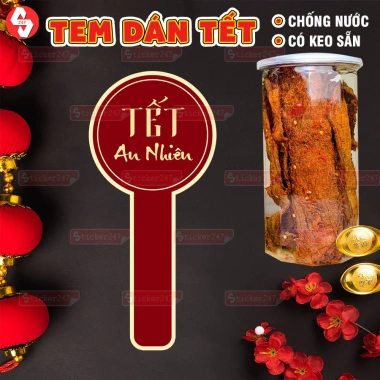 Tem Tết Dán Ngang Vầy Dán Hũ Thủy Tinh, Hộp Bánh Mứt Chống Nước, Keo, 21.500₫