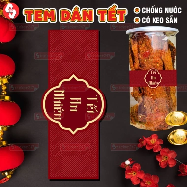 Tem Tết Dán Ngang Vầy Dán Hũ Thủy Tinh, Hộp Bánh Mứt Chống Nước, Keo, 21.500₫