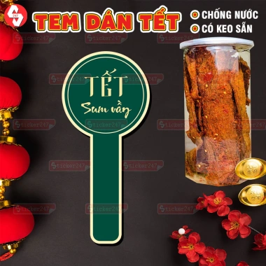 Tem Tết Dán Ngang Vầy Dán Hũ Thủy Tinh, Hộp Bánh Mứt Chống Nước, Keo, 21.500₫