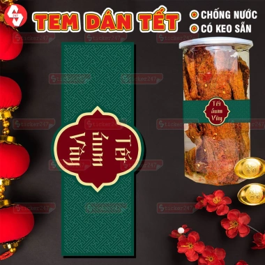 Tem Tết Dán Ngang Vầy Dán Hũ Thủy Tinh, Hộp Bánh Mứt Chống Nước, Keo, 21.500₫