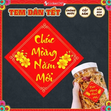 Tem Tết Decal Hình Vuông Chống Nước – Màu Đẹp, Cắt Sẵn, Trang Trí Năm Mới