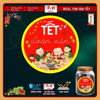 Tem Tết Đoàn Viên dán hộp, hủ, chai, lọ - Chống nước, nhiều kích thước, đựng mứt, bánh kẹo, quà Tết - 19.900đ 3