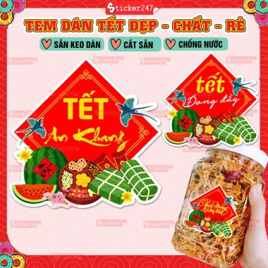 Tem Tết Đong Đầy chống nước, cắt sẵn Decal An Khang đa kích thước - Trang trí hộp bánh, kẹo, mứt, giá chỉ 8.819đ