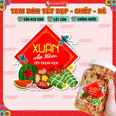 Tem Tết Đong Đầy chống nước, cắt sẵn Decal An Khang đa kích thước - Trang trí hộp bánh, kẹo, mứt, giá chỉ 8.819đ