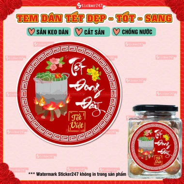 Tem Tết Đóng Đầy Chống Nước - Decal Cắt Sẵn Nhiều Kích Thước Dán Hộp Bánh Kẹo Mứt, Giá 15.819 VND