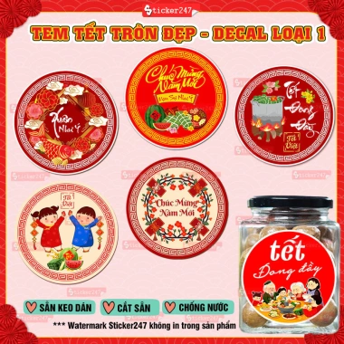 Tem Tết Đóng Đầy Chống Nước - Decal Cắt Sẵn Nhiều Kích Thước Dán Hộp Bánh Kẹo Mứt, Giá 15.819 VND