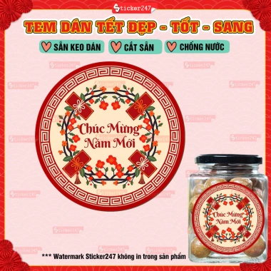 Tem Tết Đóng Đầy Chống Nước - Decal Cắt Sẵn Nhiều Kích Thước Dán Hộp Bánh Kẹo Mứt, Giá 15.819 VND