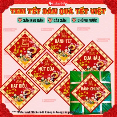Tem Tết Hình Thoi Dán Bánh Chưng, Decal Tết Dán Hộp Quà, Giá Ưu Đãi 24.500₫