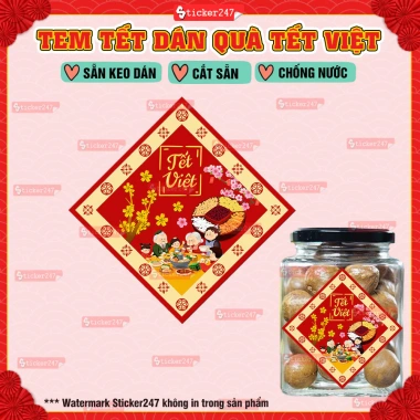 Tem Tết Hình Thoi Dán Bánh Chưng, Decal Tết Dán Hộp Quà, Giá Ưu Đãi 24.500₫