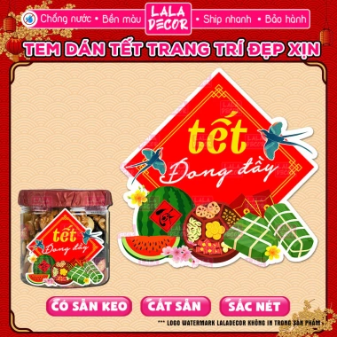 Tem Tết Hình Thoi Decal Dán Hũ Mứt Bánh Kẹo Chống Nước, Hũ PET/Thủy Tinh, 21.500₫
