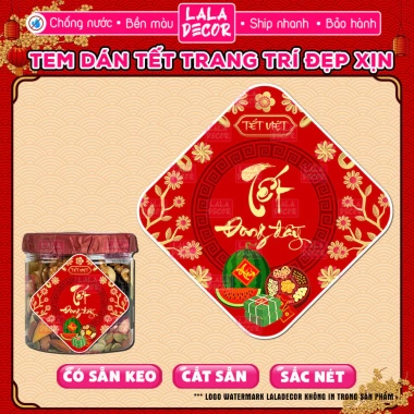 Tem Tết Hình Thoi Decal Dán Hũ Mứt Bánh Kẹo Chống Nước, Hũ PET/Thủy Tinh, 21.500₫