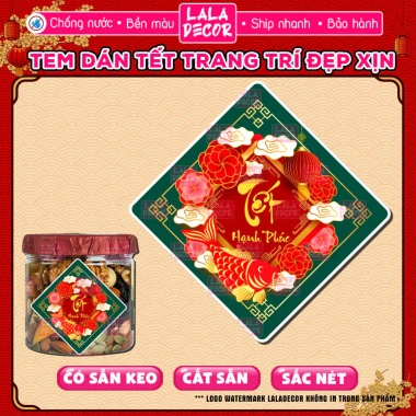 Tem Tết Hình Thoi Decal Dán Hũ Mứt Bánh Kẹo Chống Nước, Hũ PET/Thủy Tinh, 21.500₫