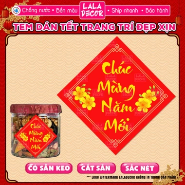 Tem Tết Hình Thoi Decal Dán Hũ Mứt Bánh Kẹo Chống Nước, Hũ PET/Thủy Tinh, 21.500₫