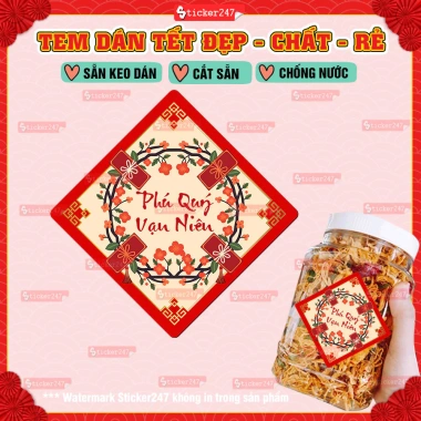 Tem Tết Hình Thoi Truyền Thống - Decal Vòng Hoa, Bao Lì Xì Sang Trọng Dán Hũ Mứt, Bánh Kẹo 2.026 Giá 22.500 VND