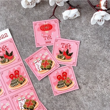 Tem Tết nhãn dán 4 hoạ tiết hồng xinh xắn - Giá ưu đãi 11.000 VNĐ 2