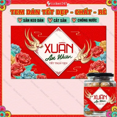 Tem Tết Xuân An Nhiên – Decal chống nước, trang trí hộp quà, tem hạt sang trọng 24.500đ