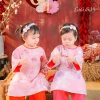 Tết 2.026 Áo Dài Tơ Thêu & Quần Lụa Trúc Vân Đình bé gái - Màu hồng, nơ hoa đá, 225k 6