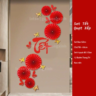 Tết 2.026 Set Chữ Tết Quạt Xếp Đỏ Xuân Phát Tài - Trang Trí Năm Mới Đón Hạnh Phúc Lotso Decor VN