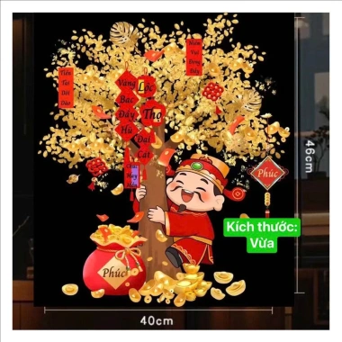 Tết 2.026 - Tranh Dán Cửa Thần Tài Cây Tài Lộc 60x70cm Trang Trí May Mắn Phát Lộc 125k