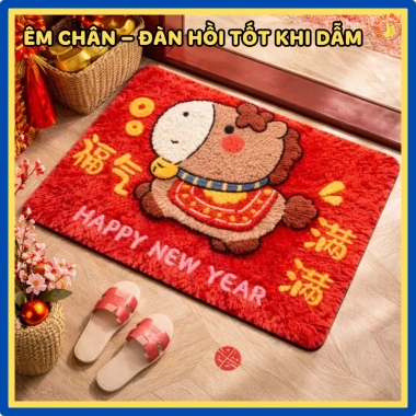Thảm Chùi Chân Tết 2.026 Ngựa May Mắn - Êm, Thấm Nước, Đế Cao Su Chống Trượt 79.000