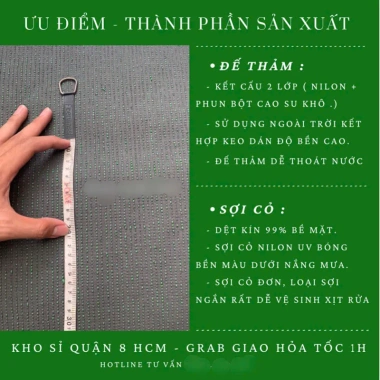 Thảm Cỏ Nhân Tạo 1.5cm Ngoài Trời - Siêu Mềm, Chống Thấm, Giá Giảm 104k